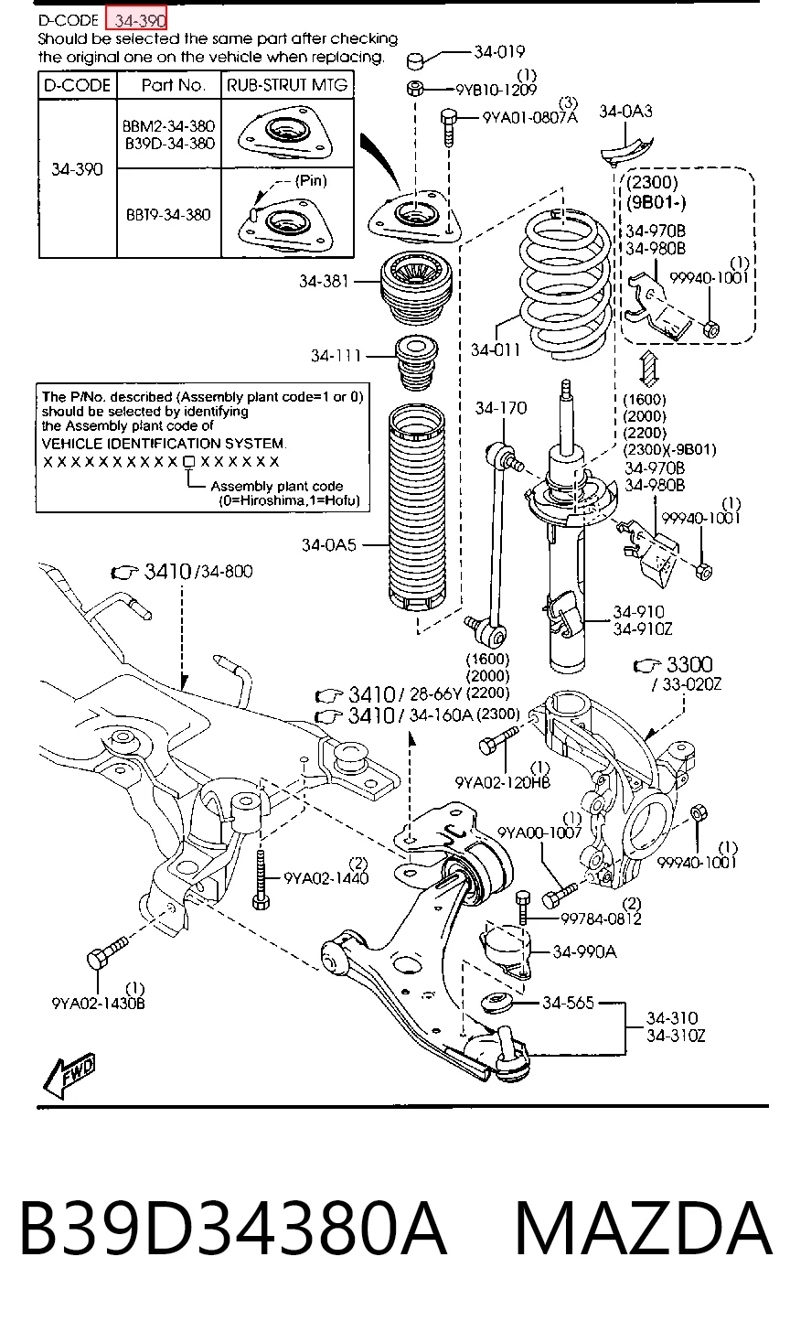B39D34380A Mazda Poduszka amortyzatora przedniego