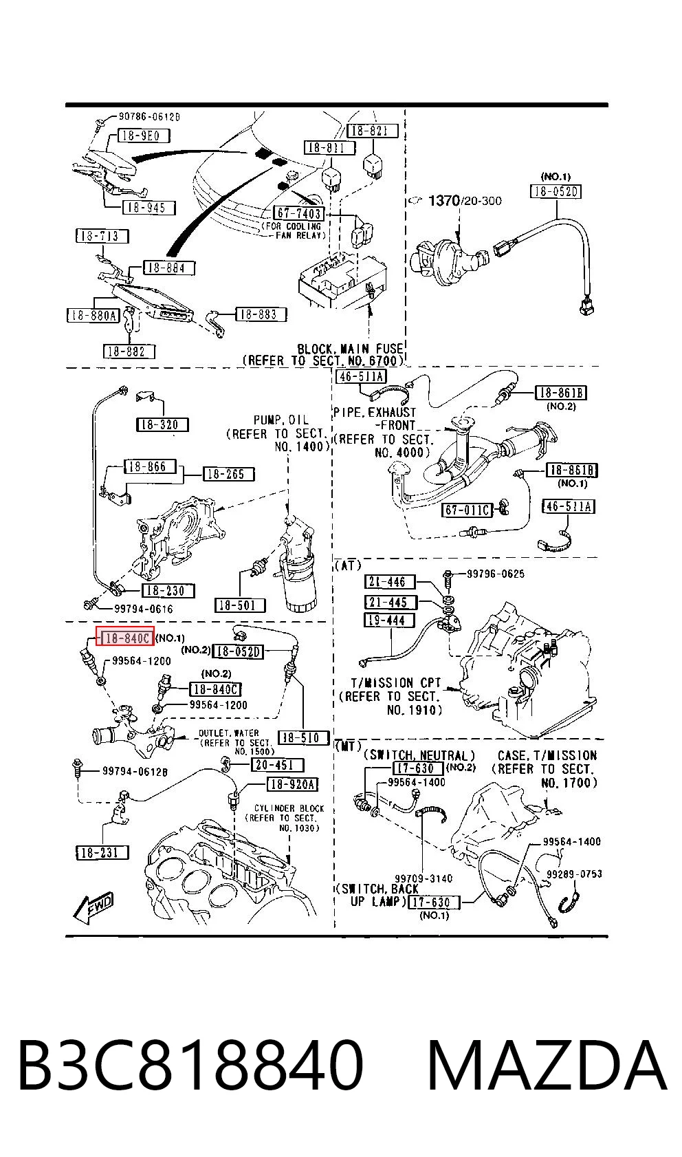 B3C818840 Mazda Czujnik temperatury płynu chłodzącego