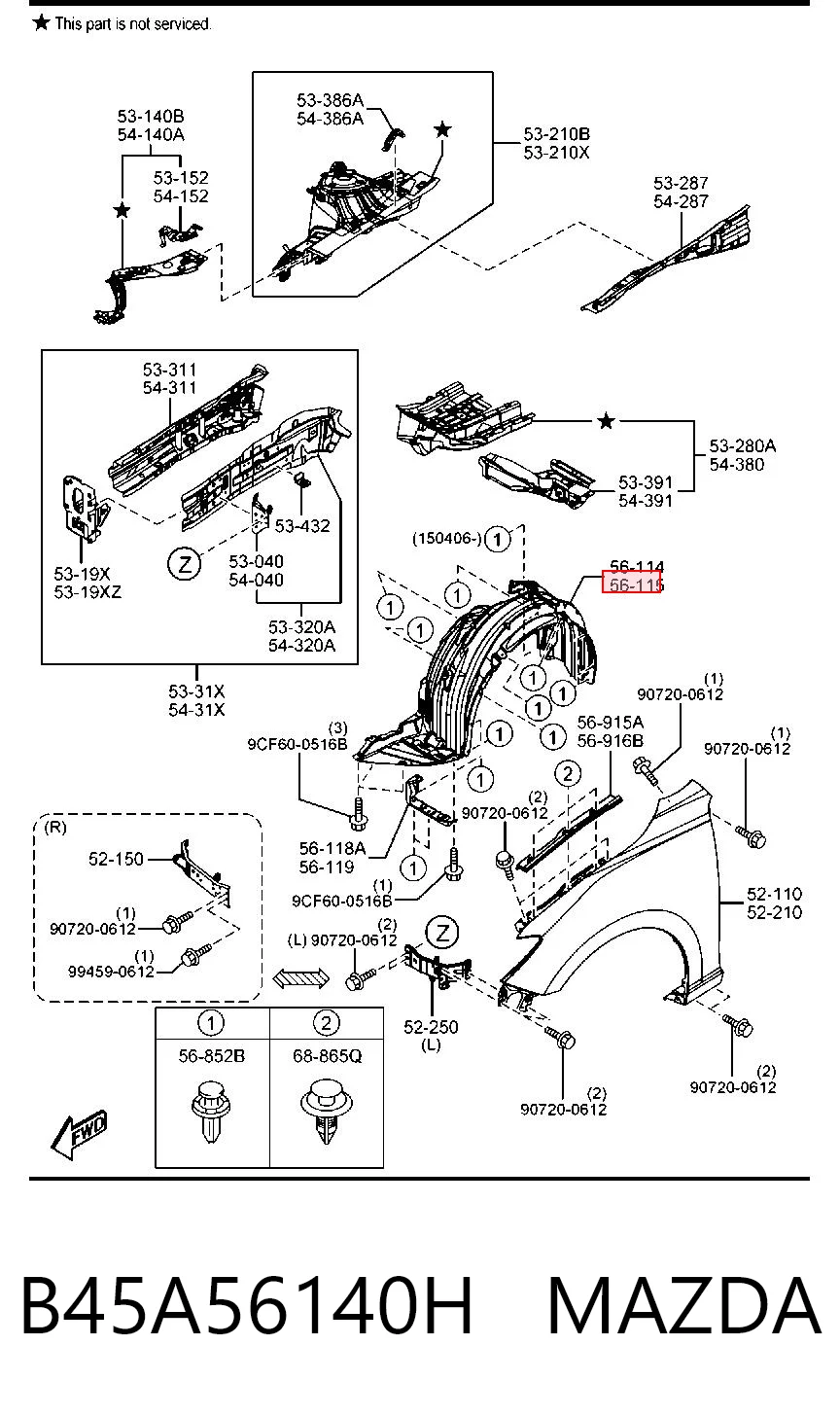 B45A56140H Mazda Nadkole błotnika przedniego lewe