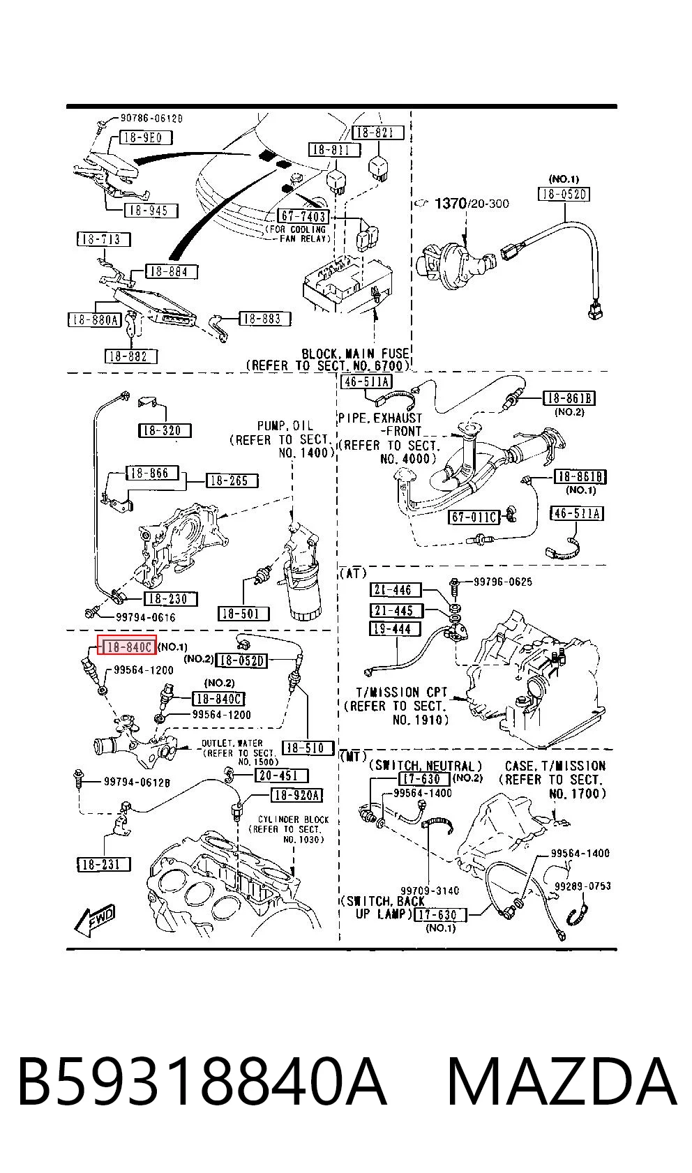 B59318840A Mazda Czujnik temperatury płynu chłodzącego