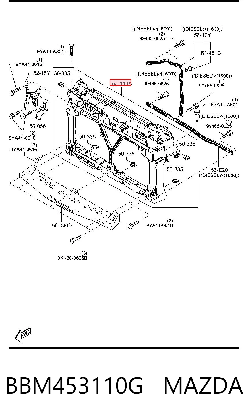 Osłona chłodnicy kompletna (panel mocowania reflektorów) do Mazda 3  BL