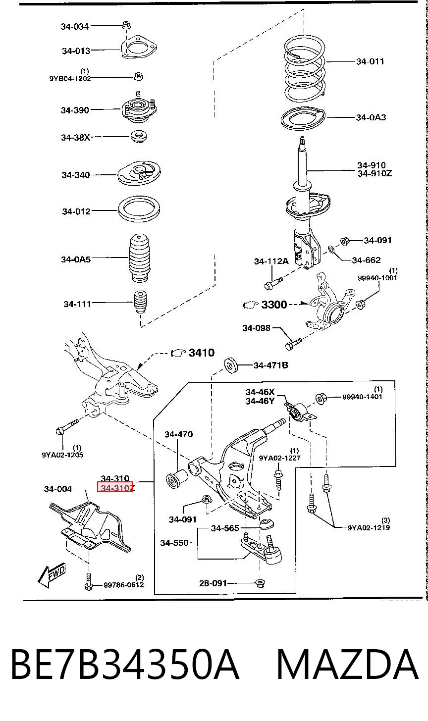 Wahacz zawieszenia przedniego dolny lewy do Mazda 323 F V BA