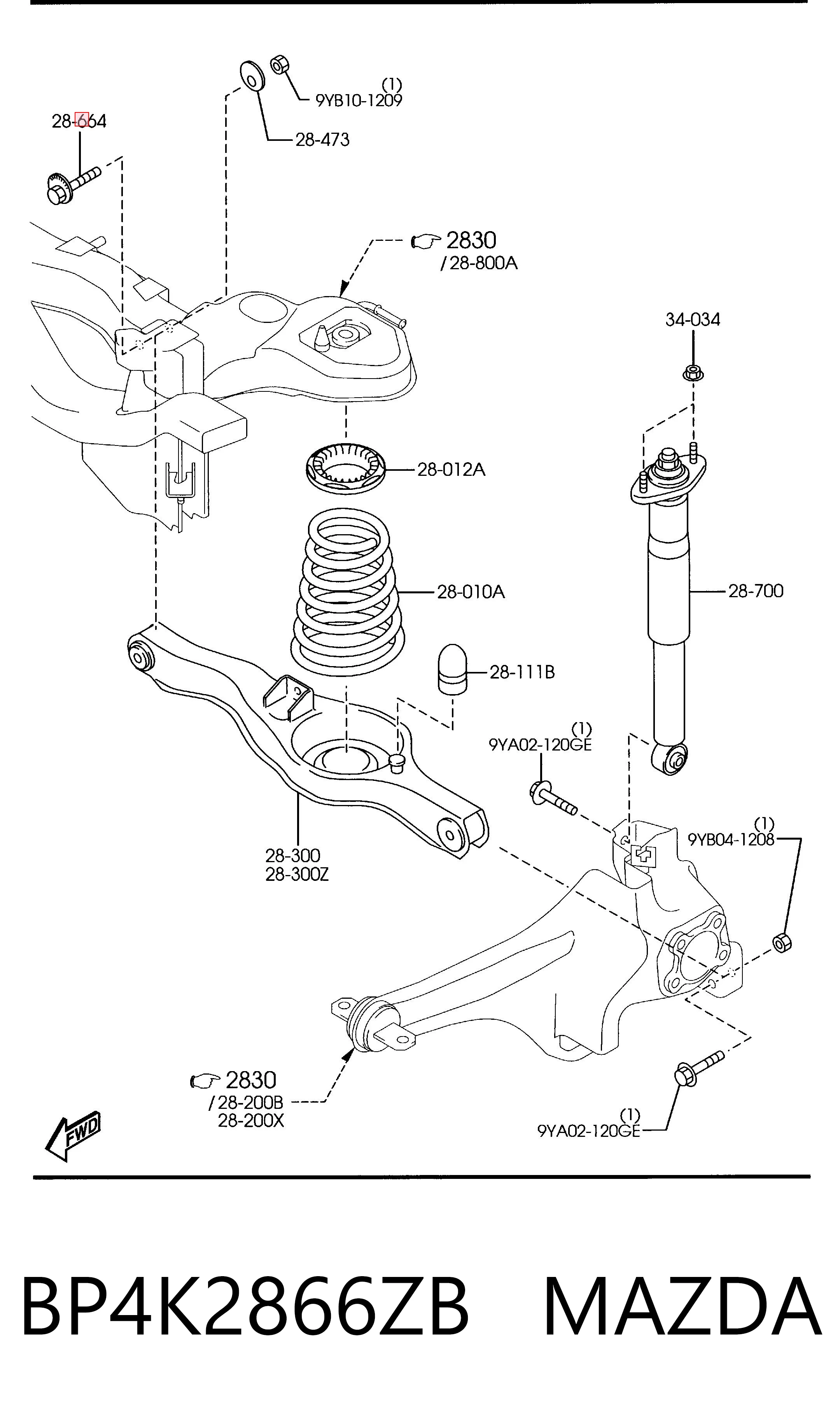 BP4K2866ZB Mazda Śruba mocowania wahacza tylnego dolnego wewnętrzna