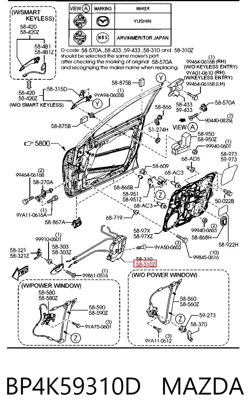Zamek drzwi przednich lewych do Mazda 3  BK12