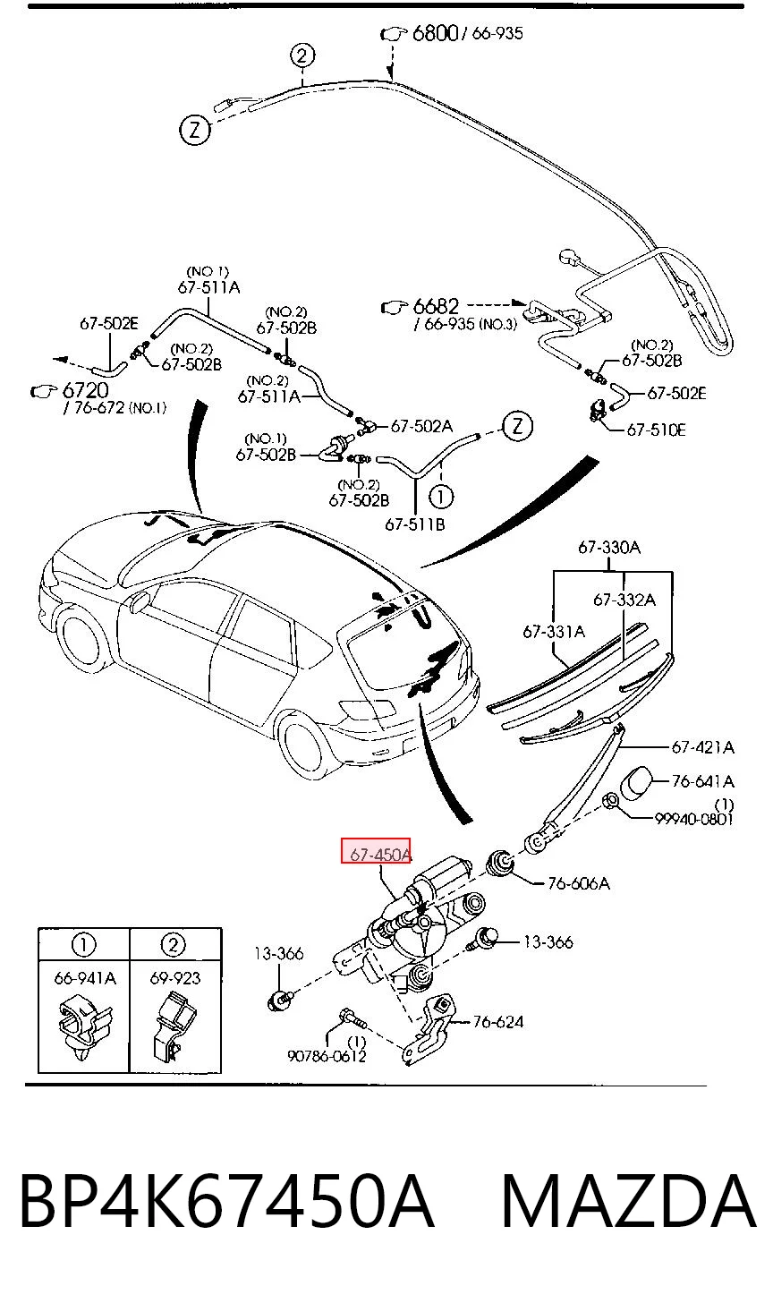 Silniczek wycieraczki tylnej szyby do Mazda 3  BK