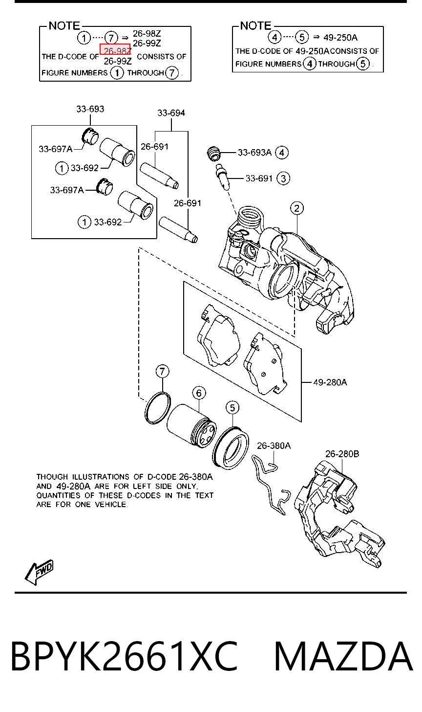 BPYK2661XC Mazda Zacisk hamulcowy tylny prawy