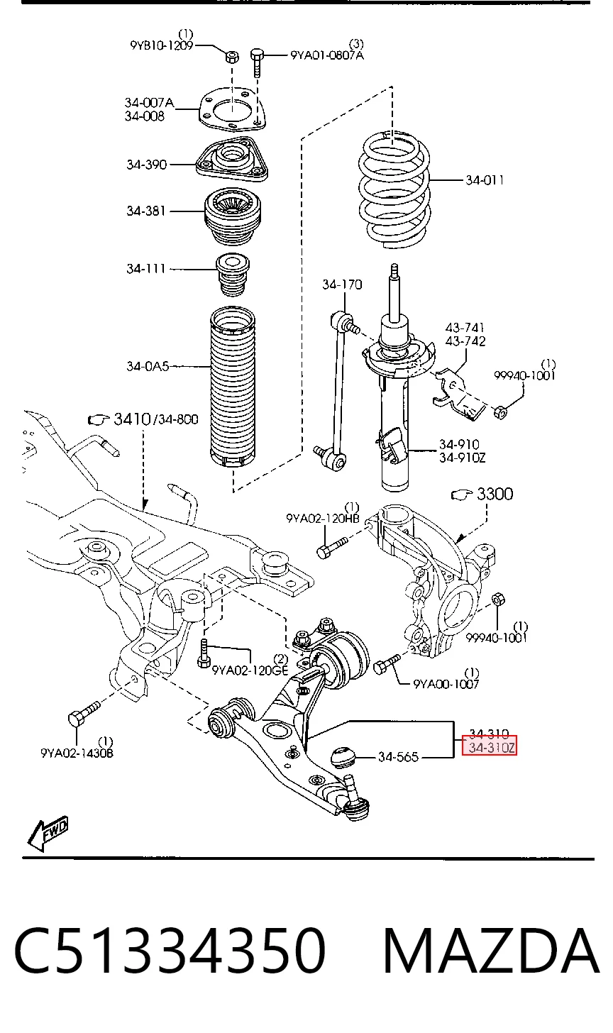 C51334350 Mazda Wahacz zawieszenia przedniego dolny lewy