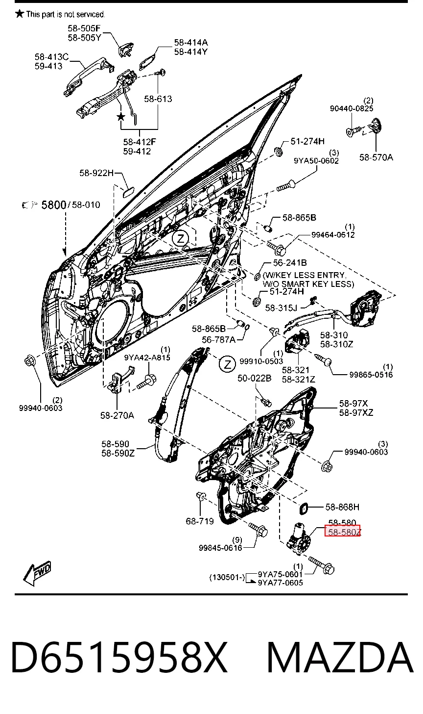 D6515958X Mazda Silniczek podnośnika szyby drzwi przednich lewych