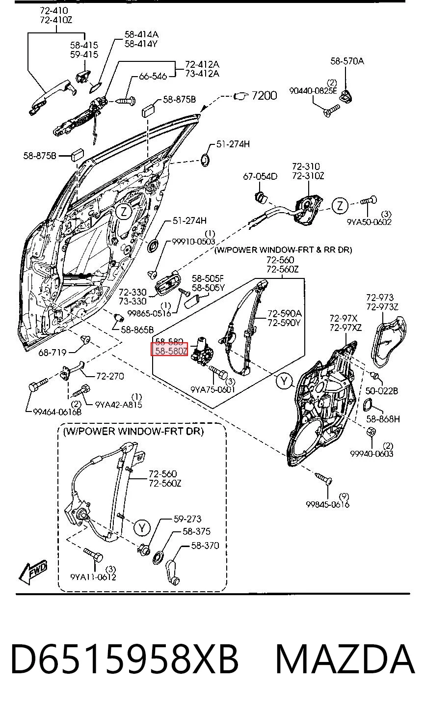 D6515958XB Mazda Silniczek podnośnika szyby drzwi przednich lewych