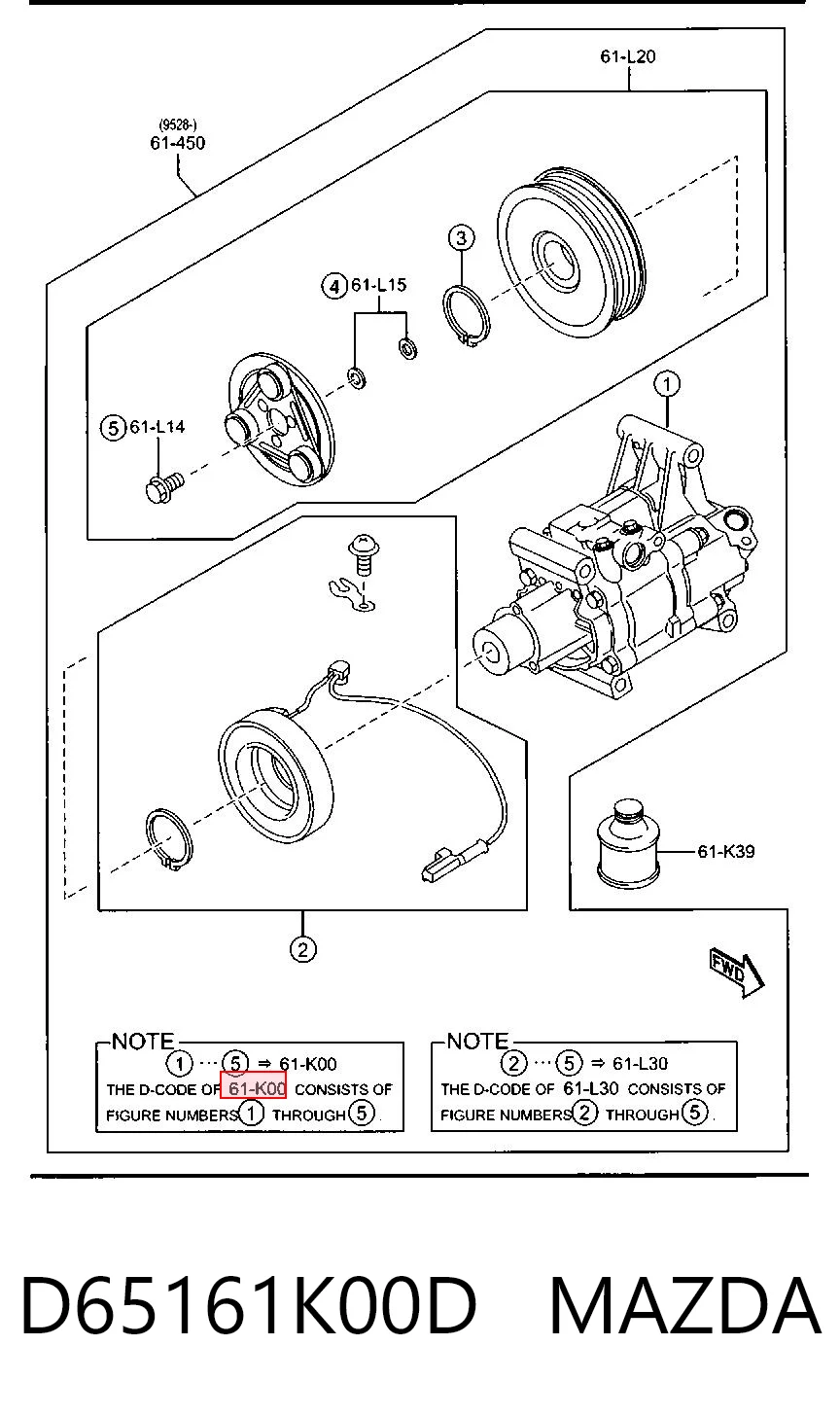 D65161K00D Mazda Sprężarka klimatyzacji