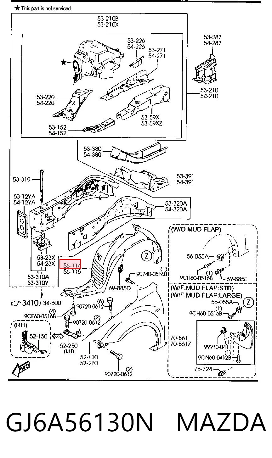 GJ6A56130N Mazda Nadkole błotnika przedniego prawe