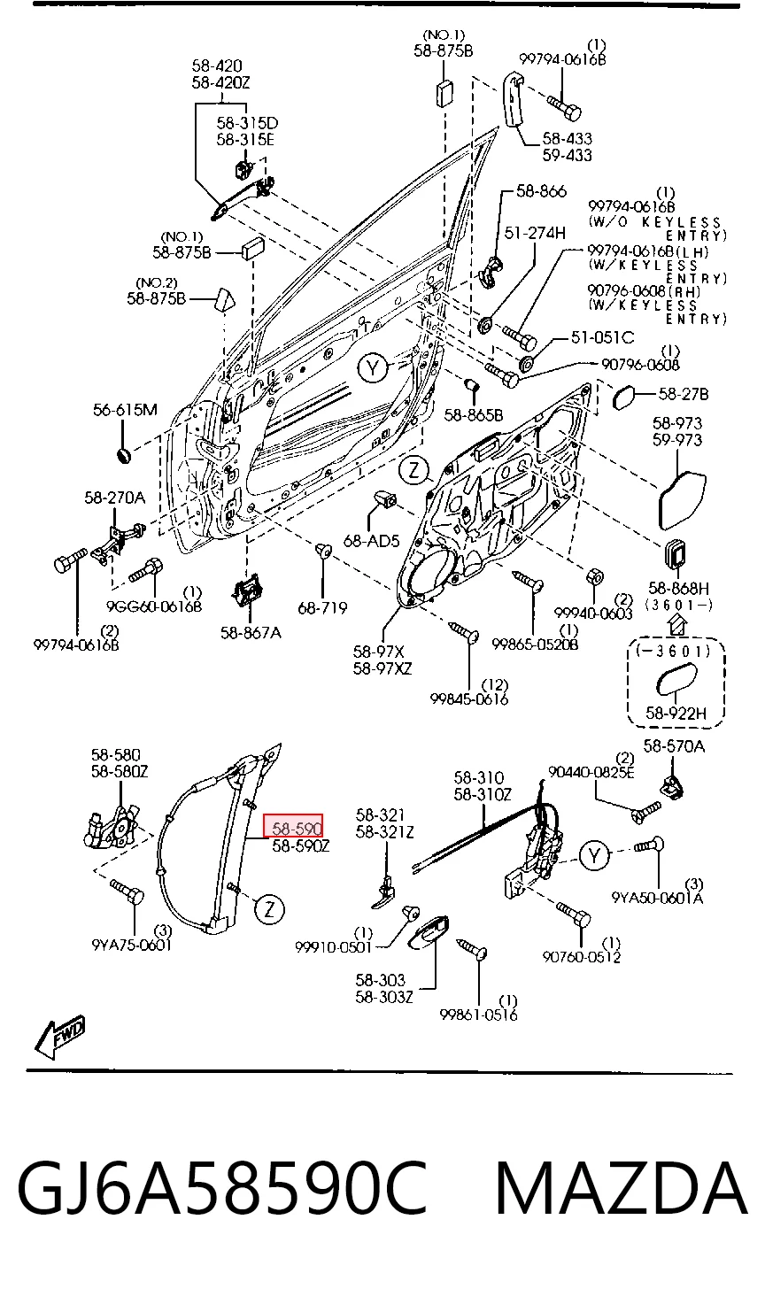 Mechanizm podnoszenia szyby drzwi przednich prawych Mazda 6 