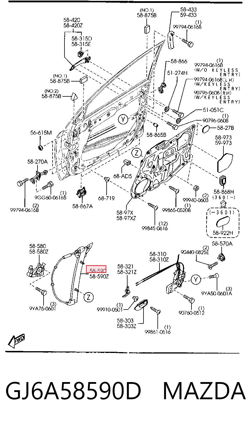 Mechanizm podnoszenia szyby drzwi przednich prawych do Mazda 6  GG