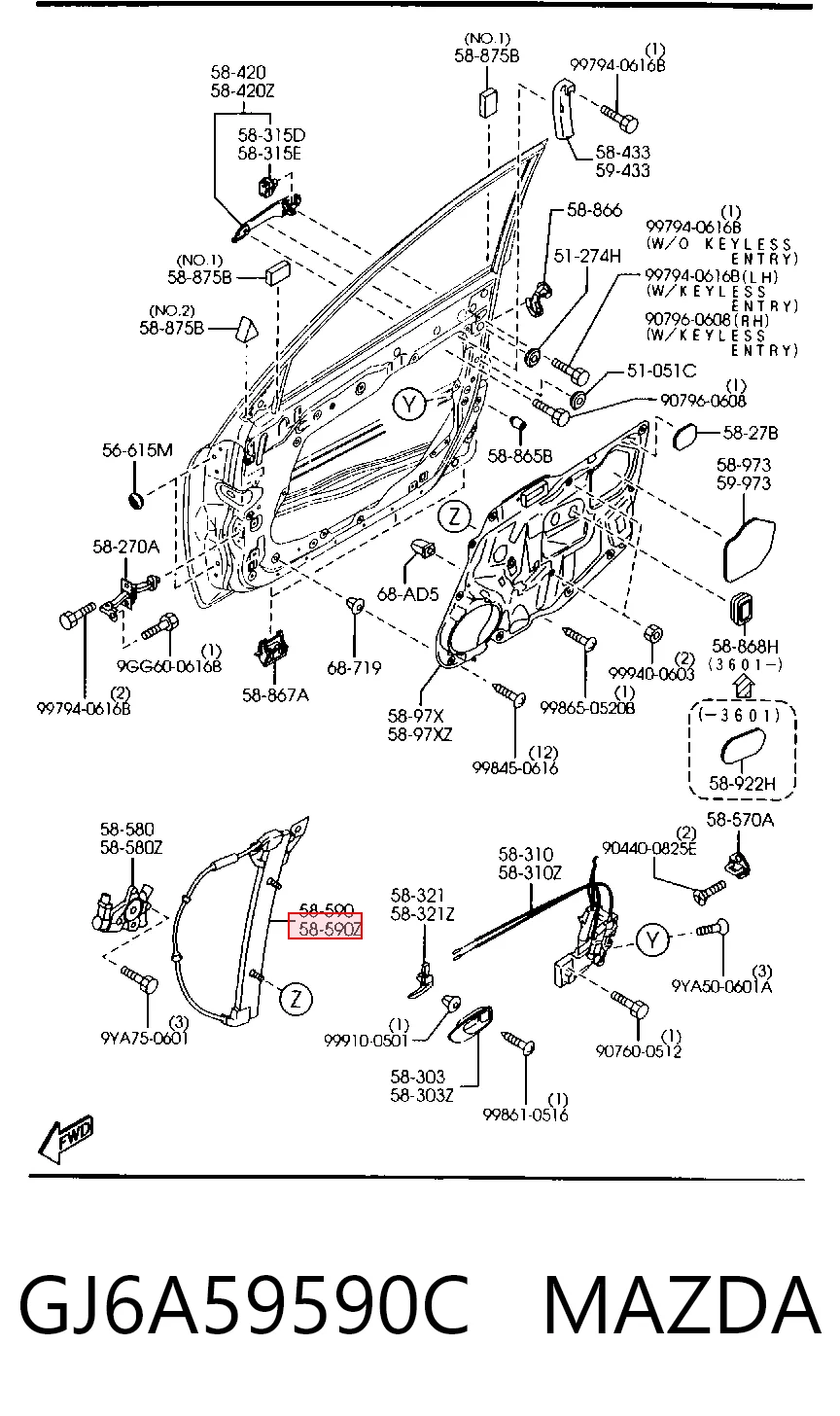 Do koszyka Mechanizm podnoszenia szyby drzwi przednich lewych Mazda 6  GY