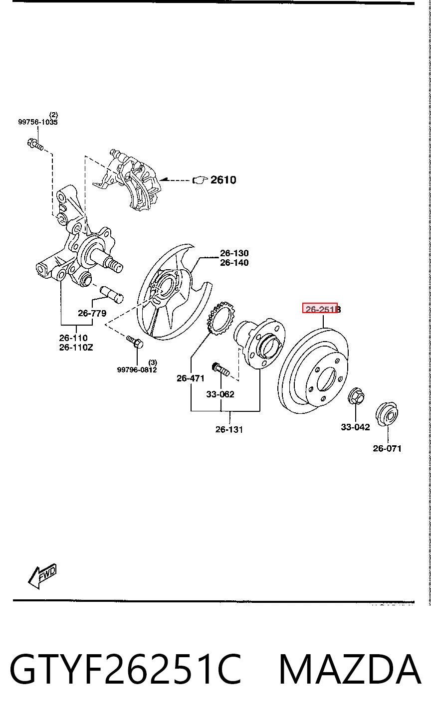 GTYF26251C Mazda Tarcza hamulcowa tylna