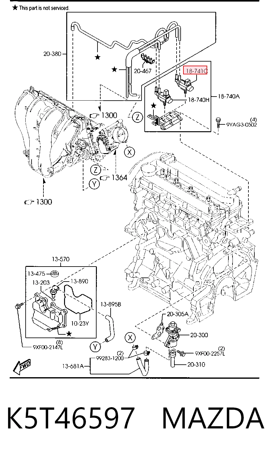 K5T46597 Mazda Zawór elektromagnetyczny regulacji klapy EGR
