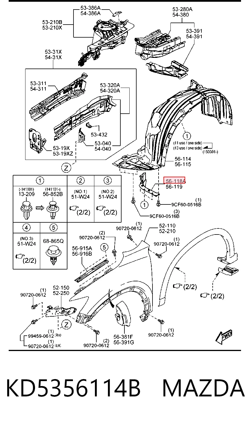 KD5356114B Mazda Chlapacz przedni prawy