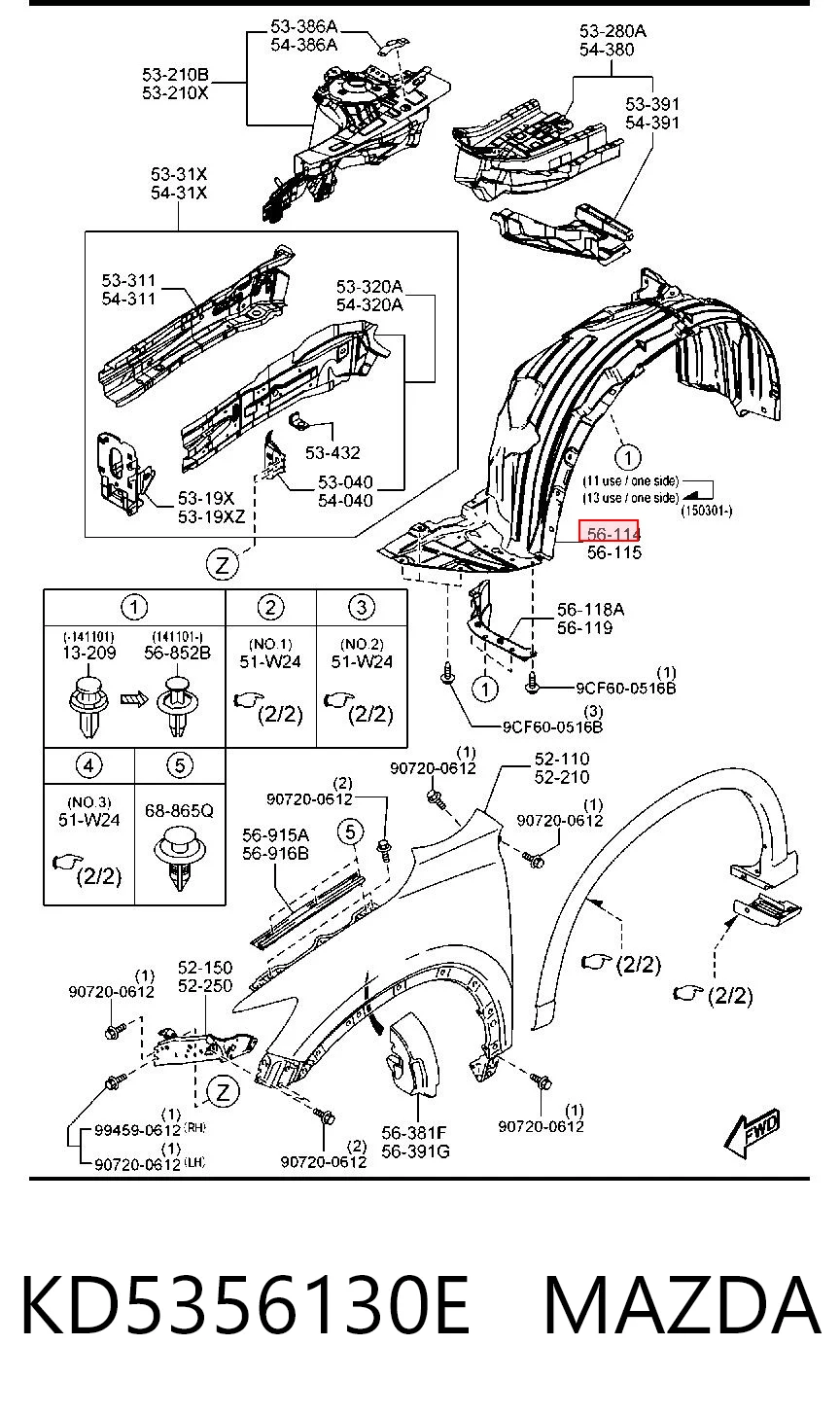 KD5356130E Mazda Nadkole błotnika przedniego prawe