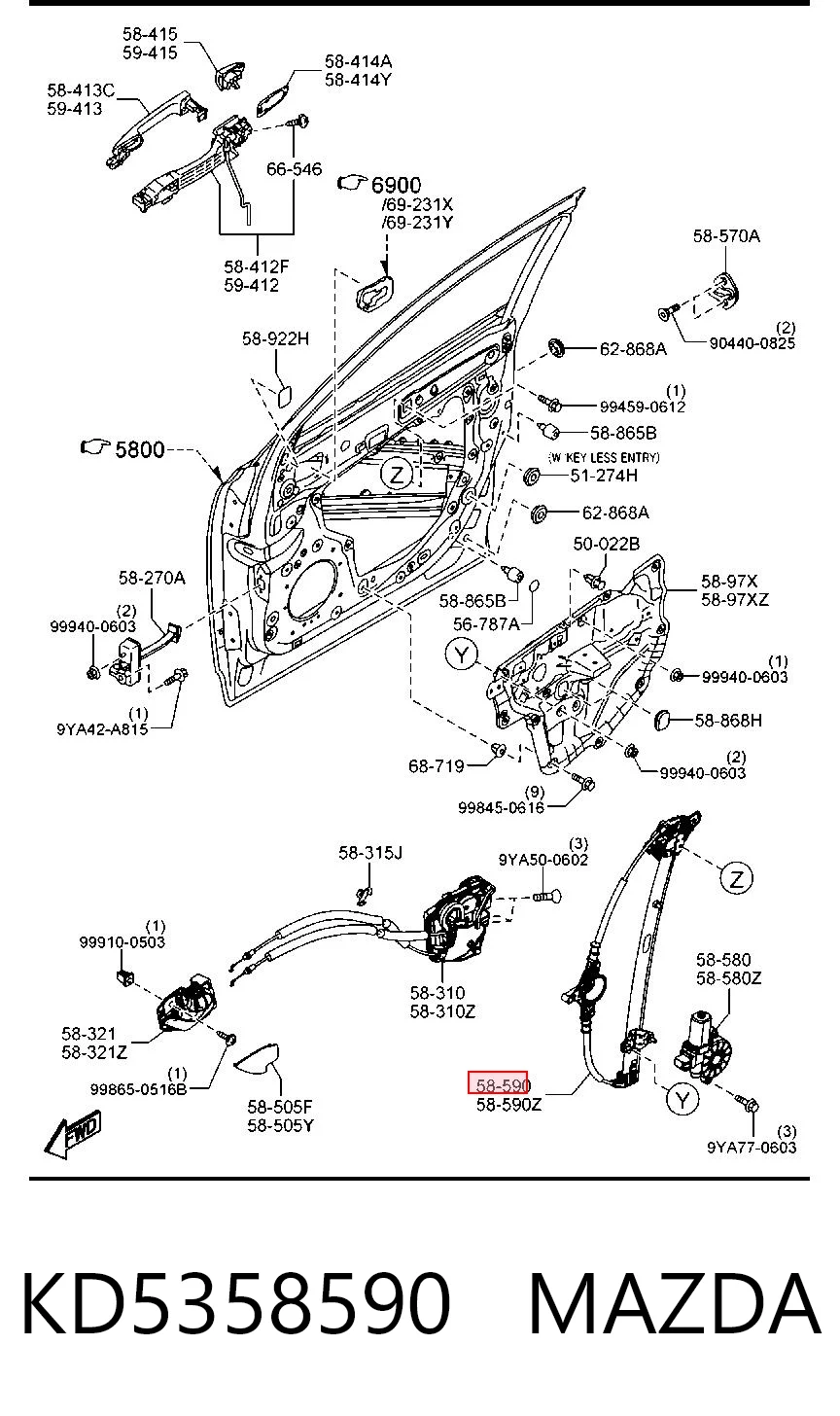 Mechanizm podnoszenia szyby drzwi przednich prawych Mazda CX-5 I SUV (KE, GH) (2011 - 2017) cena, od 124,88 USD