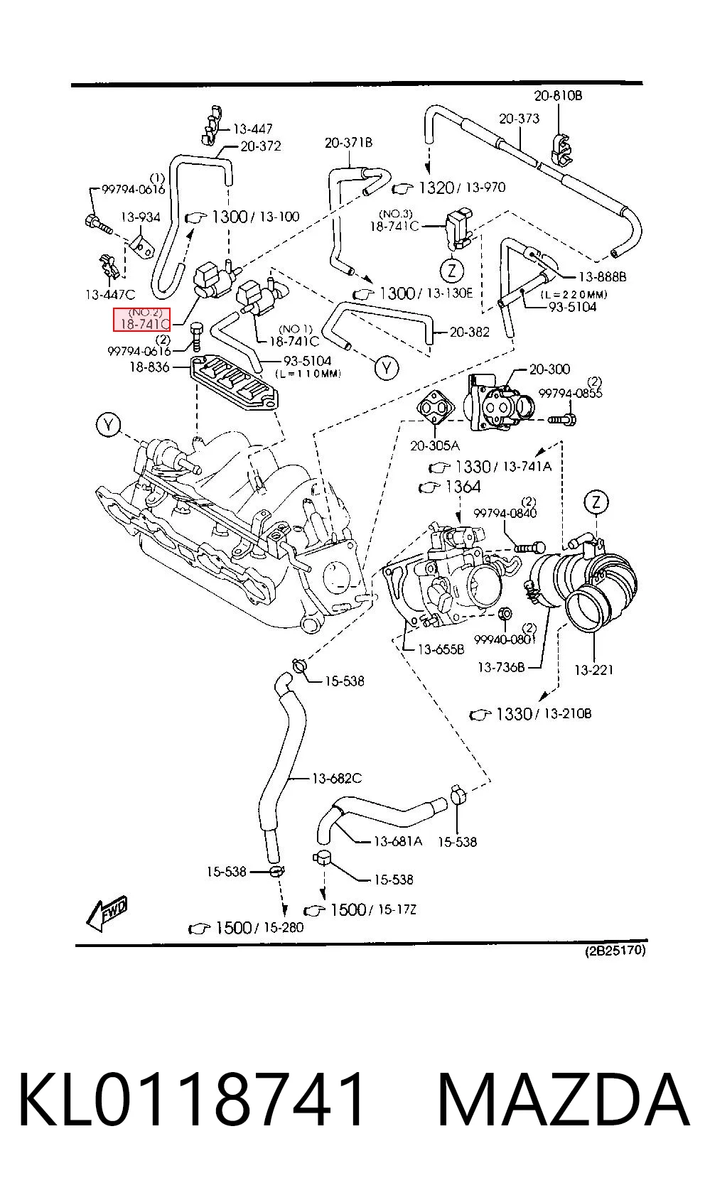 KL0118741 Mazda Zawór przełączający systemu doprowadzenia powietrza