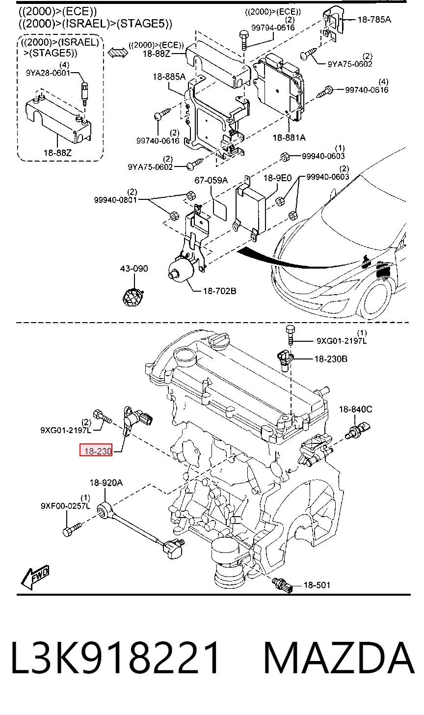 L3K918221 Mazda Czujnik położenia wału korbowego