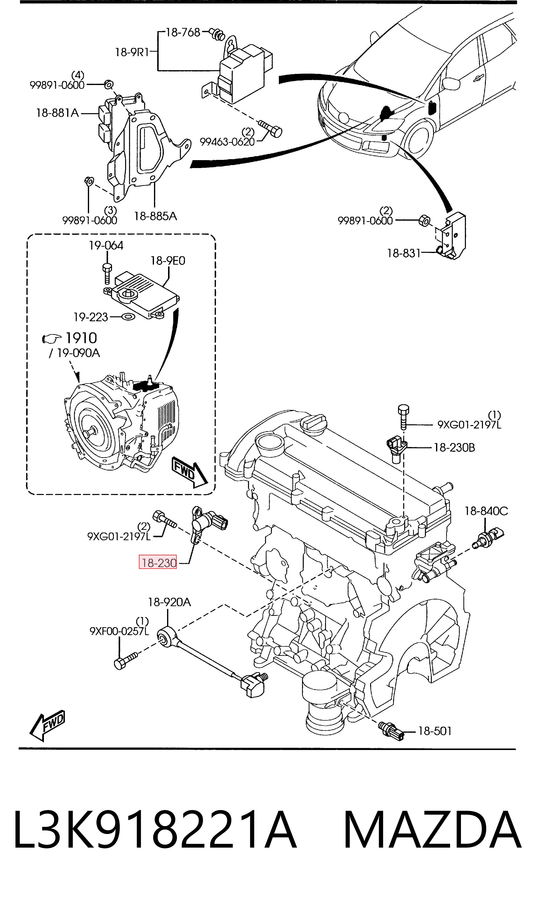L3K918221A Mazda Czujnik położenia wału korbowego