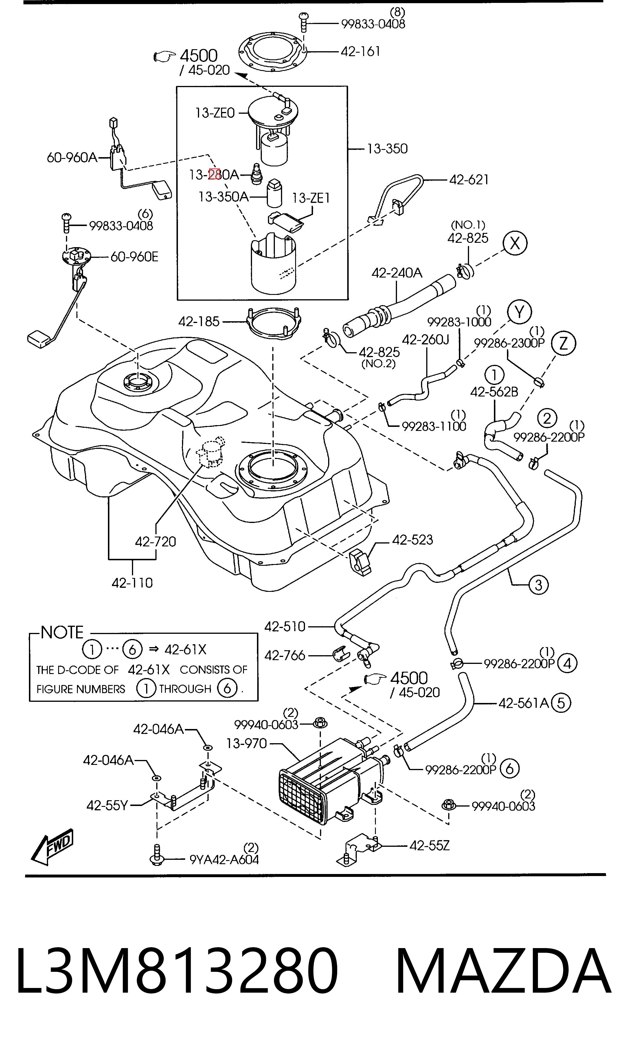 L3M813280 Mazda Regulator ciśnienia paliwa modułu pompy paliwa w zbiorniku