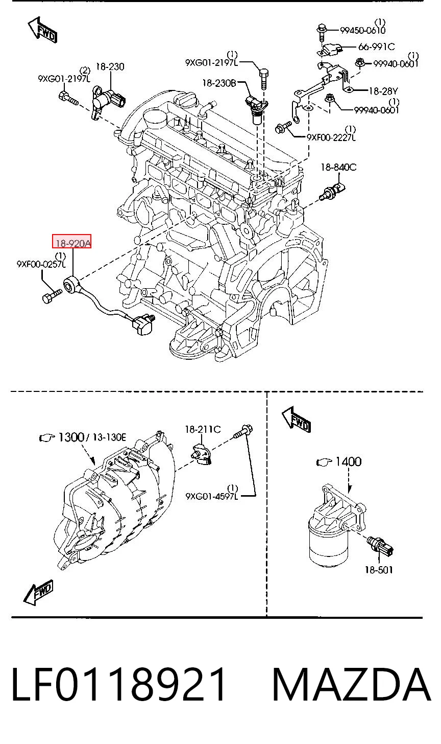 LF0118921 Mazda Czujnik stukowy (czujnik spalania stukowego)