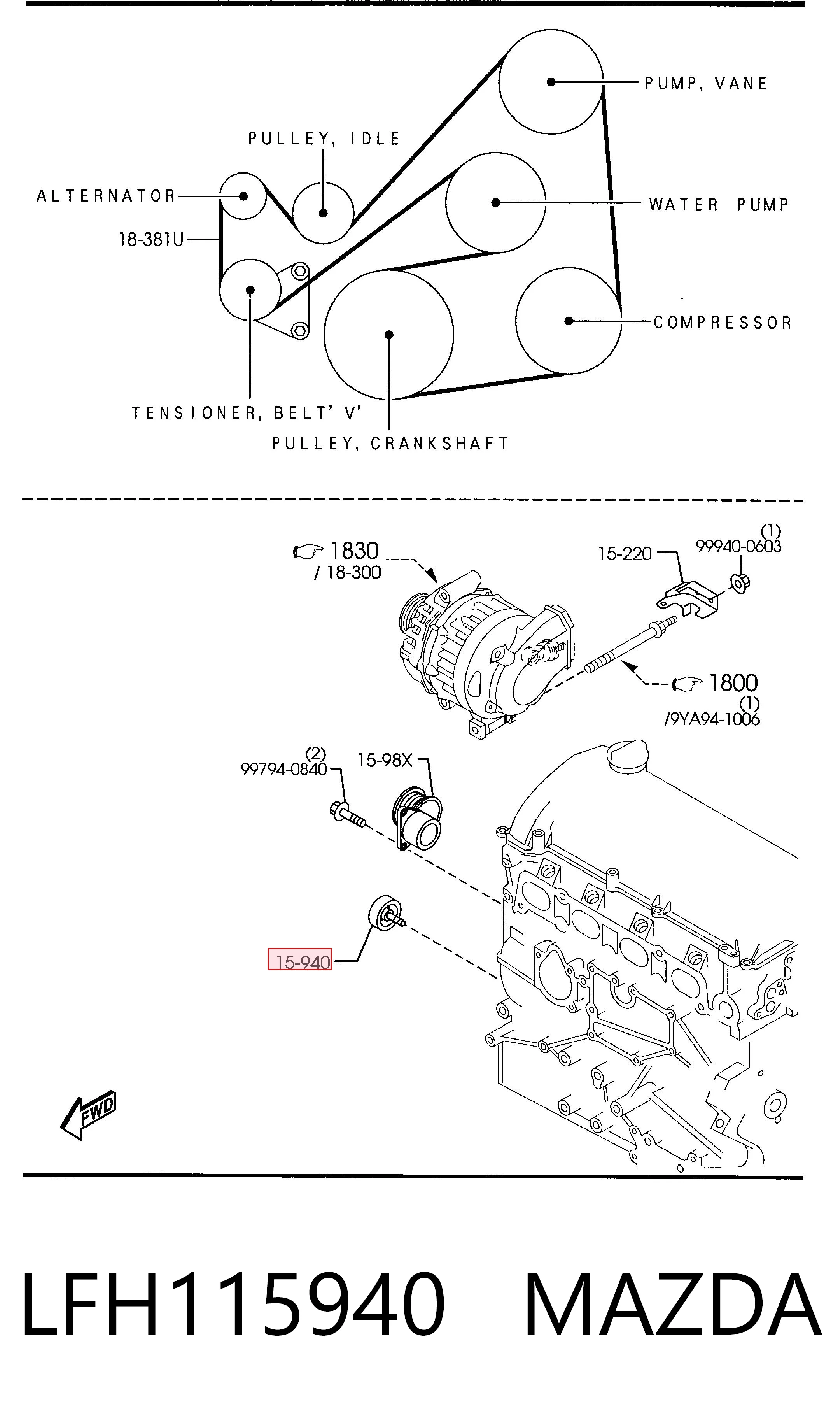 LFH115940 Mazda Rolka prowadząca, kierunkowa paska napędowego
