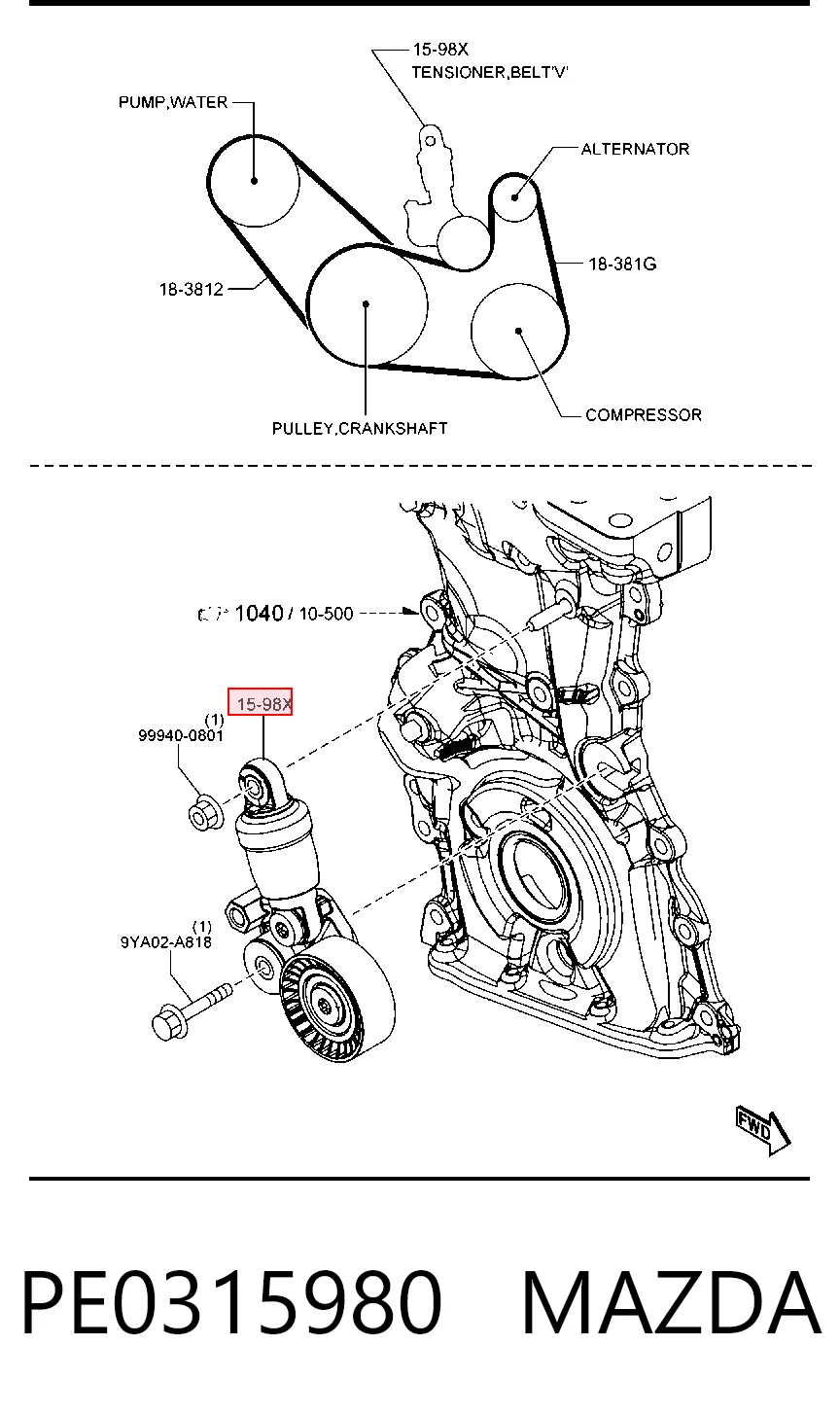 PE0315980 Mazda Napinacz paska napędowego