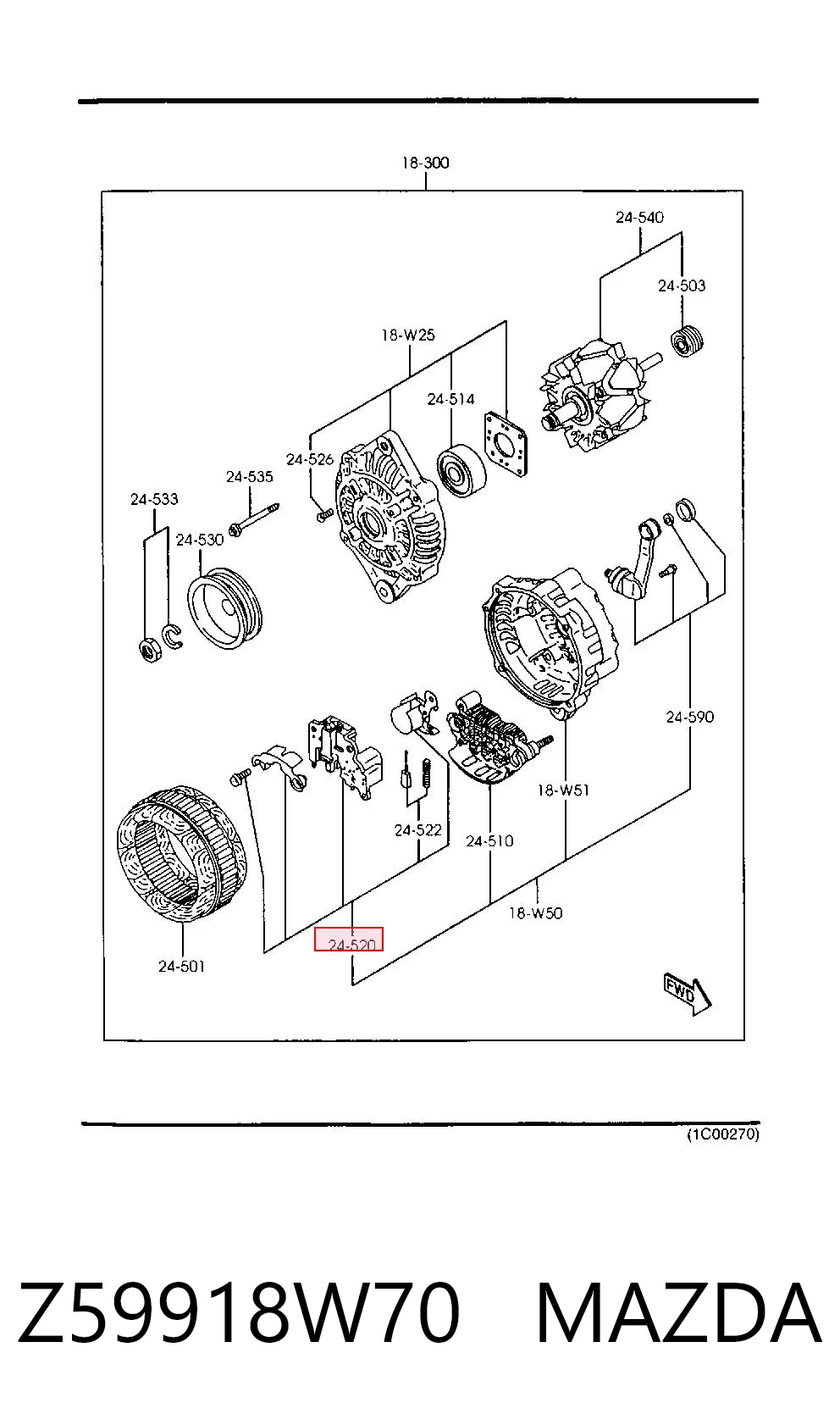 Z59918W70 Mazda Regulator alternatora (przekaźnik ładowania)