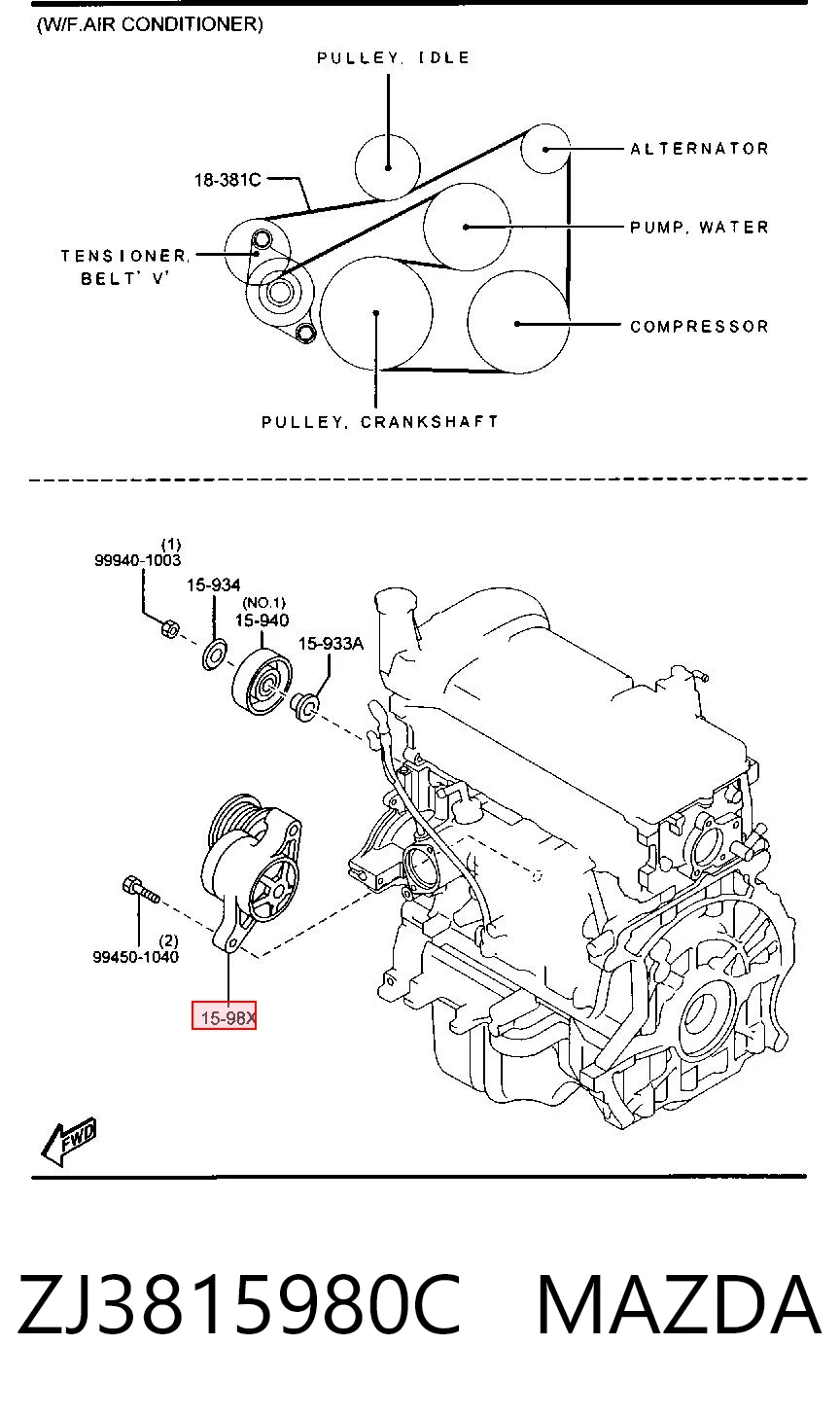 ZJ3815980C Mazda Napinacz paska napędowego