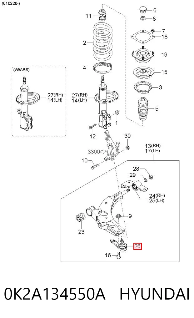 0K2A134550A Hyundai/Kia Sworzeń wahacza dolny