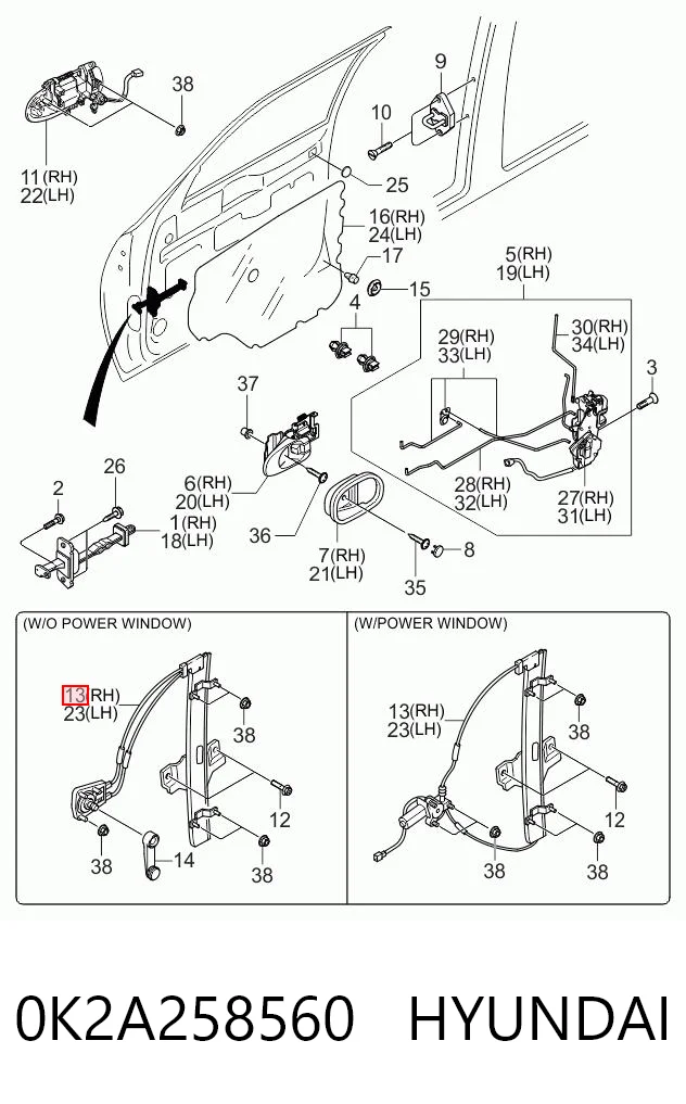 Mechanizm podnoszenia szyby drzwi przednich prawych do KIA Shuma I FB