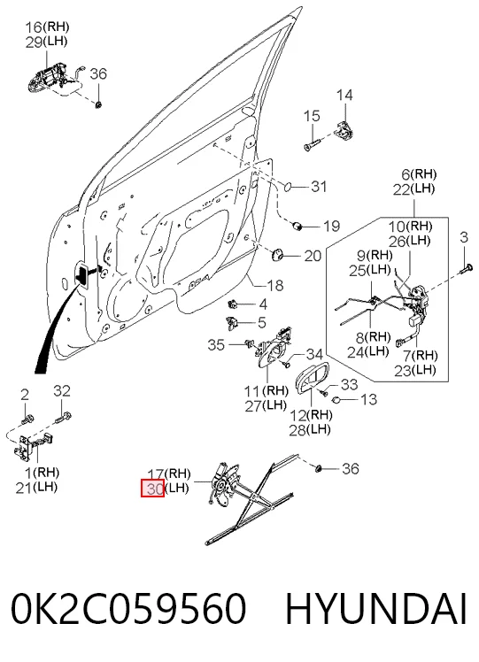 Mechanizm podnoszenia szyby drzwi przednich lewych do KIA Carens I FJ