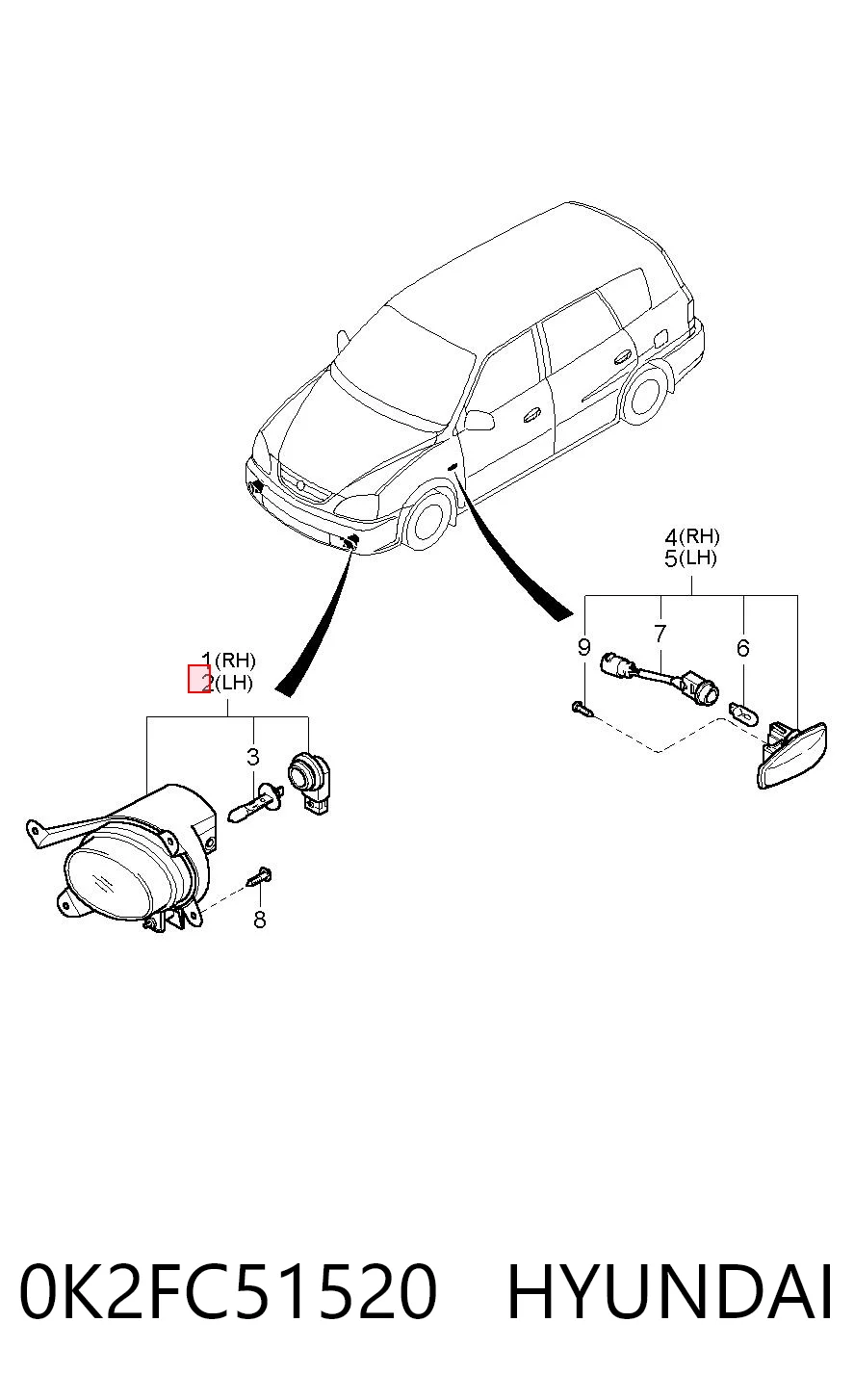 Lampa przeciwmgielna lewa do KIA Carens I FJ