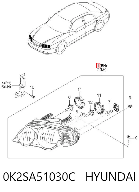 Reflektor prawy KIA Shuma II hatchback (FB) (2001 - 2004) cena, od 66,90 USD