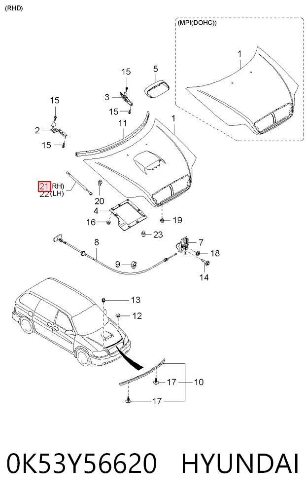 Amortyzator maski KIA Carnival II