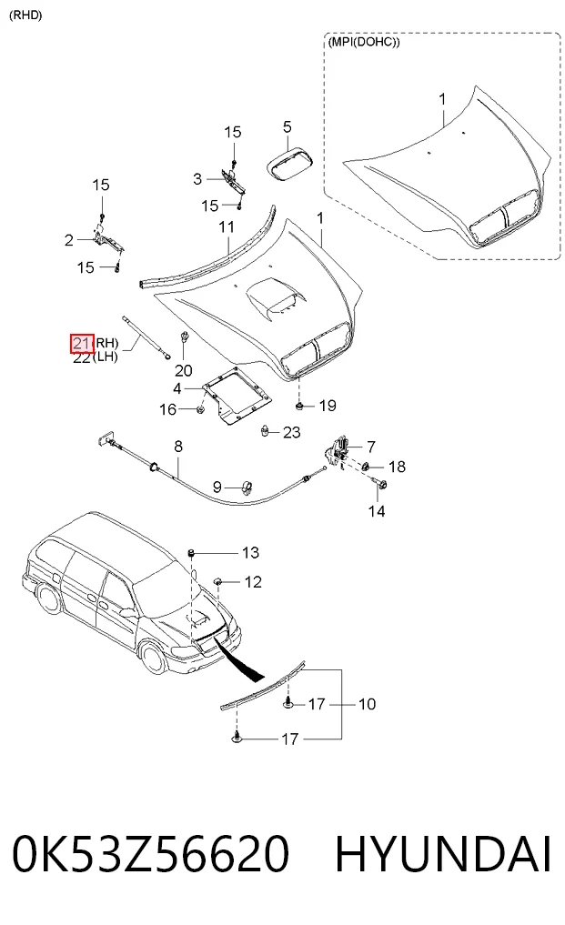 Amortyzator maski do KIA Carnival II GQ