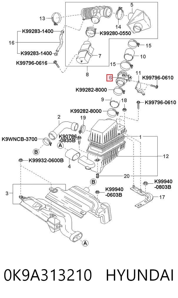 Czujnik przepływu powietrza, przepływomierz powietrza M.A.F. do Hyundai Coupe I RD