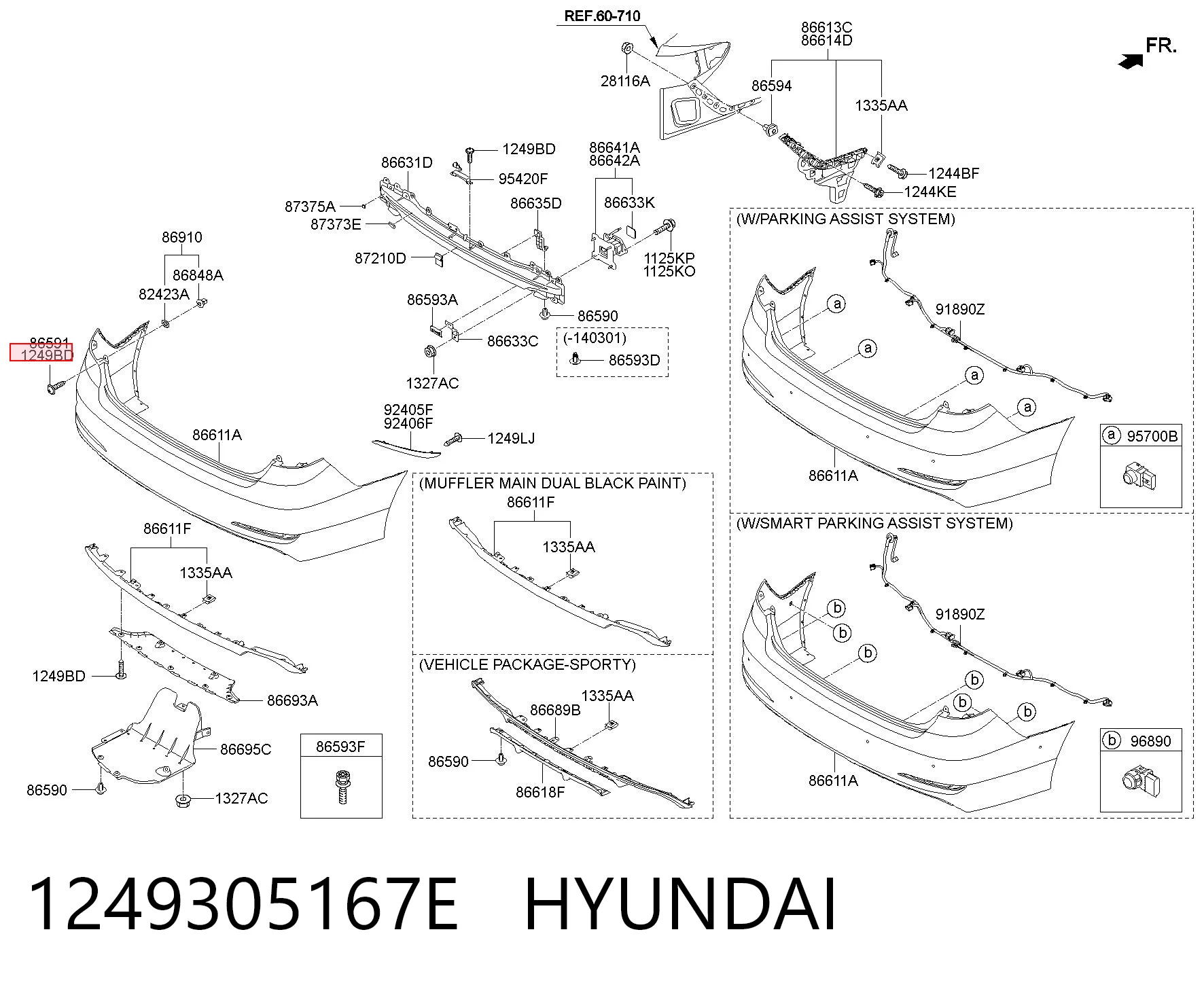 1249305167E Hyundai/Kia Spinka mocowania zderzaka przedniego