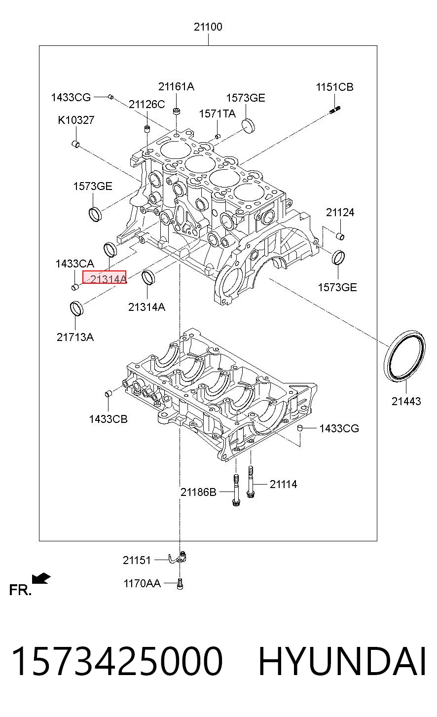 1573425000 Hyundai/Kia Zaślepka głowicy cylindrów/bloku cylindrów