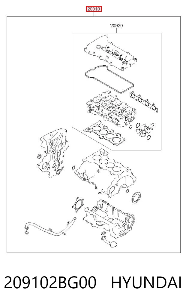 209102BG00 Hyundai/Kia Zestaw uszczelek silnika pełny