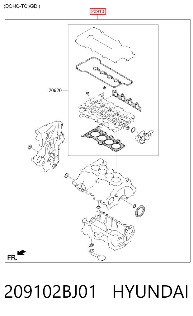 209102BJ01 Hyundai/Kia Zestaw uszczelek silnika pełny