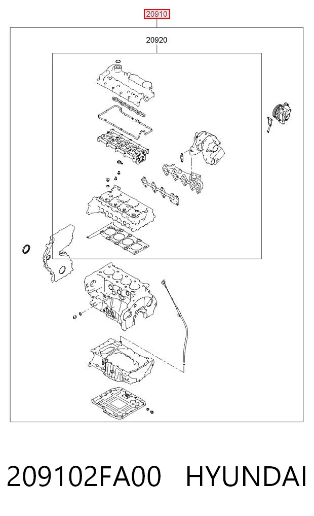 209102FA00 Hyundai/Kia Zestaw uszczelek silnika pełny