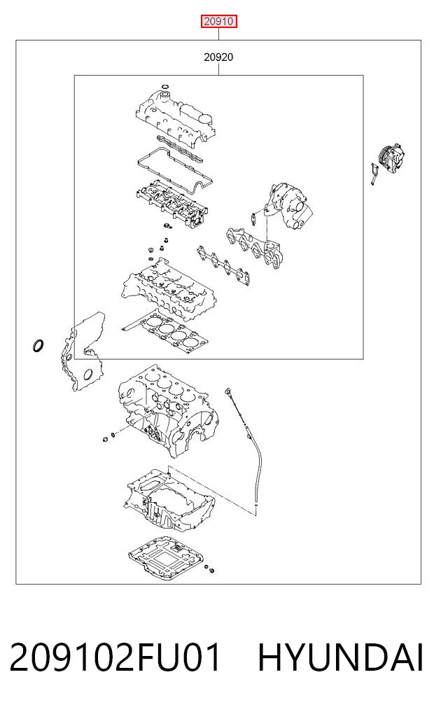 209102FU01 Hyundai/Kia Zestaw uszczelek silnika pełny