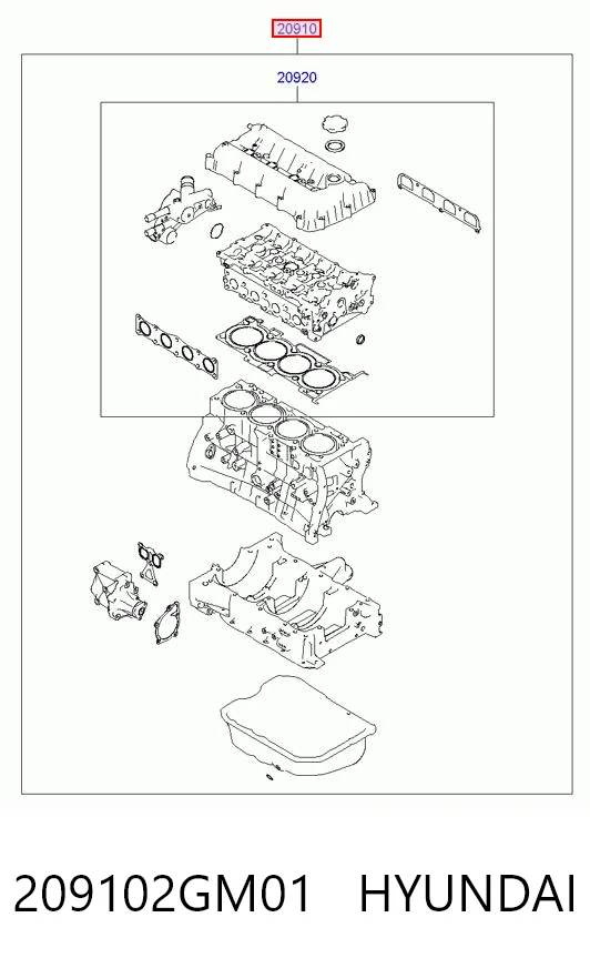 209102GM01 Hyundai/Kia Zestaw uszczelek silnika pełny