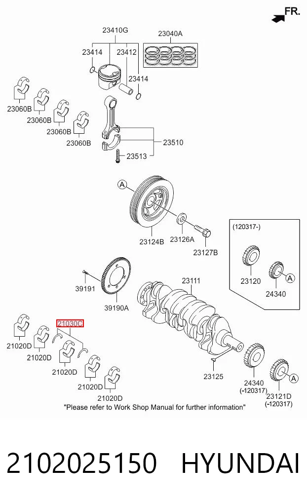 2102025150 Hyundai/Kia Półpierścień oporowy wału korbowego, STD, zestaw