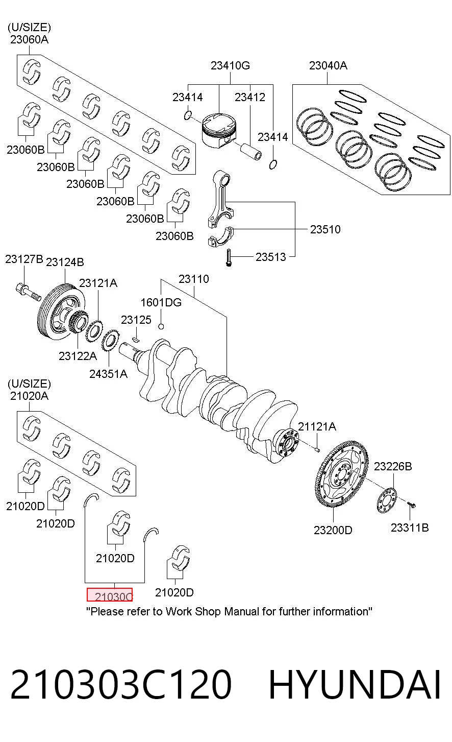 210303C120 Hyundai/Kia Półpierścień oporowy wału korbowego, STD, zestaw