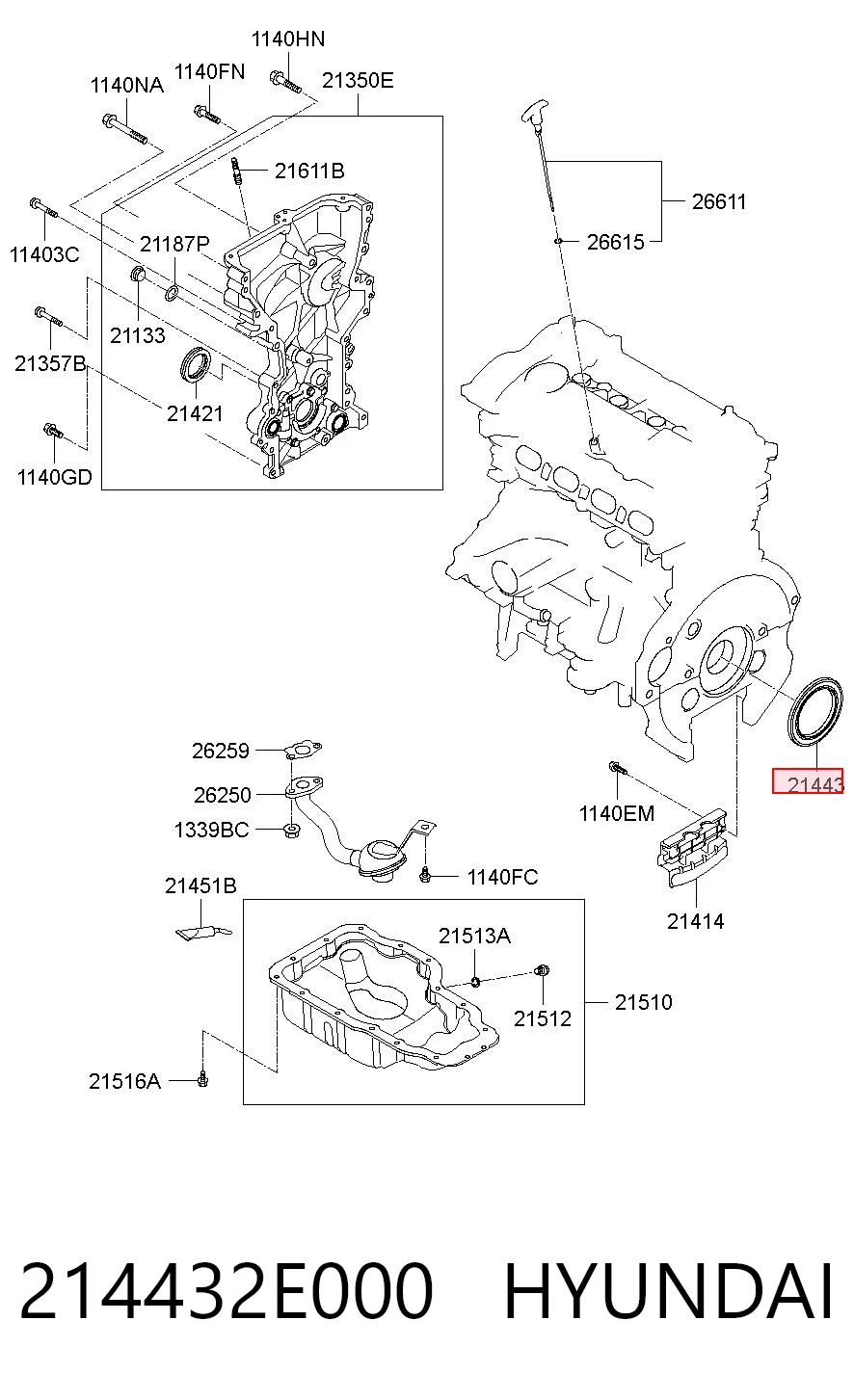 214432E000 Hyundai/Kia Uszczelniacz wału korbowego silnika tylny